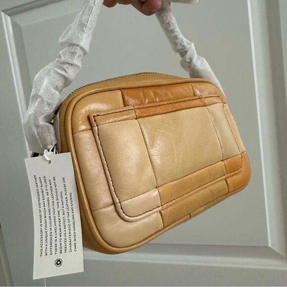 Tory Burch Kira Mini Leather Patchwork Camera Bag GOLDEN STRAW MIX - Picture 9 of 9